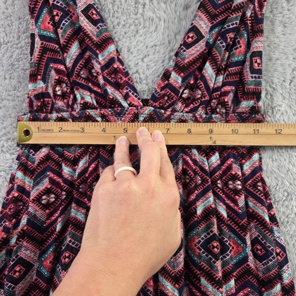Forever 21 Maxi Dress Women Small Pink Geometric Tribal Print Boho V-Neck - Picture 6 of 9